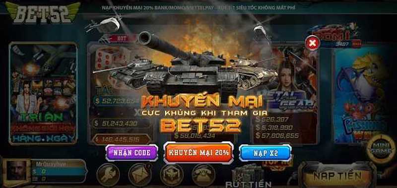 Bet52 club - Game bài đổi thưởng đẳng cấp số 1 2 Khuyến mãi Bet52 Club